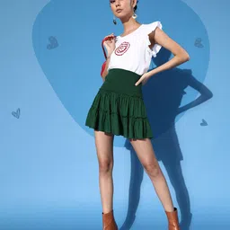 QUIERO Women Gorgeous Green Solid Feminine Frills Skirt-image-42