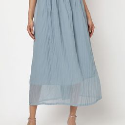 Smarty Pants Women Ice Blue Solid Pleated Flared Skirt-image-45