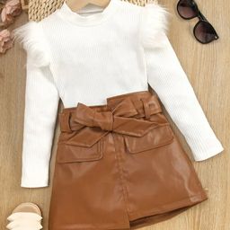 Bold N Elegant Girls Striped Round Neck Top with Skirt-image-21