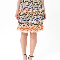 bebe PLUS Off-White & Blue Self Design Casual A-Line Skirt-image-61