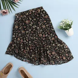 V-Mart Girls Floral Printed High-Low Flared Skirt-image-7