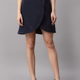NEUDIS Women Navy Blue Solid  Wrap Mini Skirt-picture-46