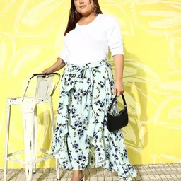 Berrylush Curve Floral Print High Rise Flared Maxi Skirt-picture-38