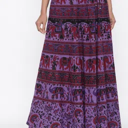 SOUNDARYA Women Purple & Maroon Printed Cotton Flared Maxi Skirt-image-29