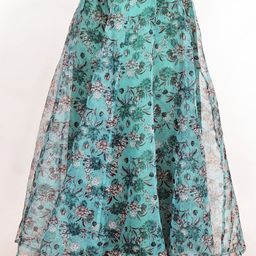 Frolic Rolic Sea Green Floral Printed Organza Slip-On Maxi Skirt-picture-19