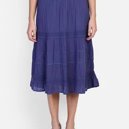 Aditi Wasan Women  Blue Solid Flared Midi Skirt-image-26
