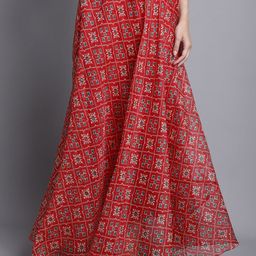SOUNDARYA Printed Cotton Flared Maxi Skirt-image-99