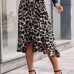 StyleCast Brown Printed Wrap Midi Length Skirt-image-94