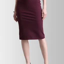 FableStreet Women Maroon Solid Straight Skirt-picture-52