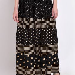 SOUNDARYA Woman Black & Gold-Coloured Printed Pure Cotton Maxi Skirt-image-15