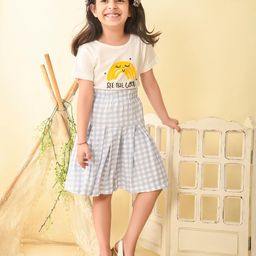 LilPicks Girls White & Blue Printed Top with Skirt-image-61