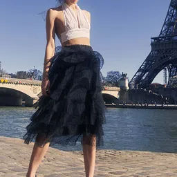 Dash and Dot Self Design Halter Neck Top With Skirts Co-Ords-picture-11