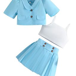 StyleCast Girls Blue Sleeveless Top with Skirt & Coat-image-5