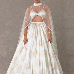Masaba Printed Thread Work Silk Ready to Wear Lehenga & Blouse With Cape-image-52