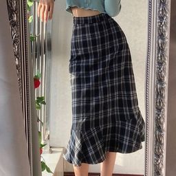 Stylecast X KPOP Black Checked Pure Cotton Flared Midi Skirt-picture-1
