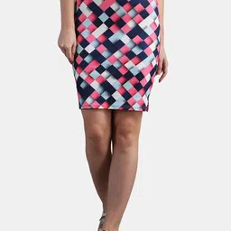 N-Gal Women Pink & Blue Printed Mini Pencil Skirts-image-89