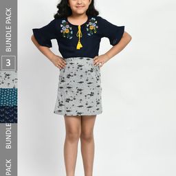 BAESD Girls Pack Of 3 Printed Pure Cotton A-Line Mini Skirts-image-79