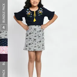 BAESD Girls Pack Of 4 Printed Pure Cotton A-Line Mini Skirts-image-93