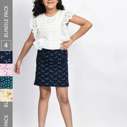 BAESD Girls Pack Of 4 Printed Pure Cotton A-Line Mini Skirts-image-95