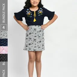 BAESD Girls Pack Of 4 Printed Pure Cotton A-Line Mini Skirts-image-79