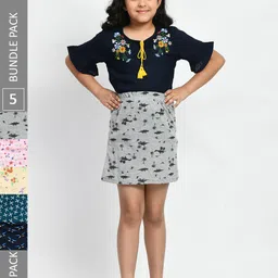 BAESD Girls Pack Of 5 Printed Pure Cotton A-Line Mini Skirts-image-87