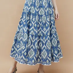 Colour Me by Melange Women PrintedPure Cotton Tiered Maxi Skirts-image-14