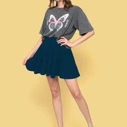 BAESD Solid Flared A-Line Mini Skirt With Attached Inner Shorts-image-9