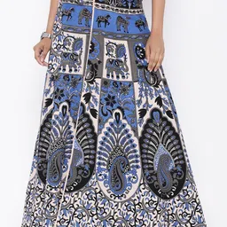 SOUNDARYA Women Blue Ethnic Printed Pure Cotton Wrap Maxi Skirt-image-62