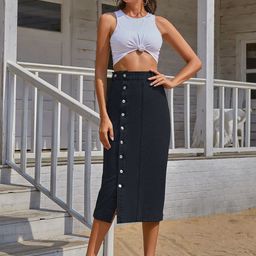 StyleCast Denim A-Line Thigh Slits Maxi Skirts-picture-11