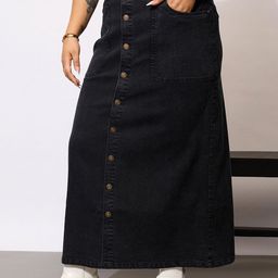 SASSAFRAS Curve  Acid Wash Front Button Skirt image 3