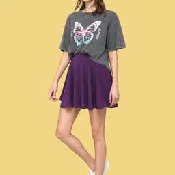 BAESD Solid Flared A-Line Mini Skirt With Attached Inner Shorts image 3