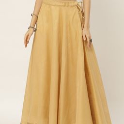 Studio Shringaar Women Beige Solid Full Flare Double Ghera Lehenga Skirt-image-90