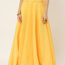 Studio Shringaar Women Yellow Solid Full Flare Double Ghera Lehenga Skirt-image-85