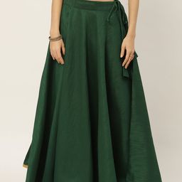 Studio Shringaar Women Green Solid Full Flare Double Ghera Lehenga Skirt-image-87