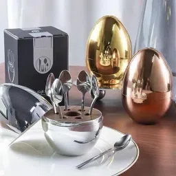 homecloud Stylish Spoon Set with Ellispe Shape Base Holders Steel Cutlery Set image 2