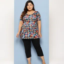 MUHURATAM Womens Multi-Black Colour Abstract Print Nylon Plus Size Swim Suit Printed Women Swim-dress Multicolor Swimsuit-picture-16