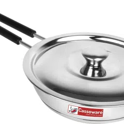 Stainless Steel Induc Fry Pan | Premium Heavy Gauge Cookware for Deep Fry 1400ML Fry Pan 21.5 cm diameter with Lid 1.4 L capacity-0