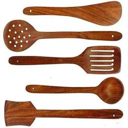 pahadi lala Wood Serving and Cooking Spoon Kitchen Tools Set of 5 Wooden Serving Spoon Set image 3