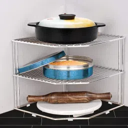 Utensil Kitchen Rack Multipurpose 3-Tier Kitchen Corner Rack | Storage Shelf | Dish Rack | Rack Steel-image-95