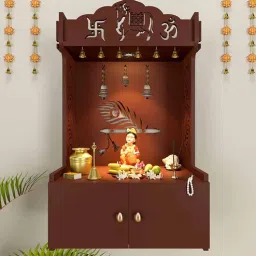 homscape Mor Pankh Brown Wooden Temple For Home With Inbuilt Focus Light Spacious Shelf-picture-37