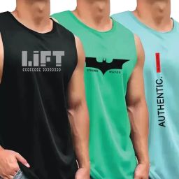 Pack of 3 Premium Polyester Fabric Round Neck Full Sleeve Gym Vest or Gym Sandow Men Vest-image-87