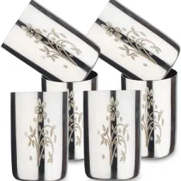 (Pack of 6) Stainless Steel Laser Print Serving Glasses, Unbreakable Water Drinking (G14-6) Glass Set Water/Juice Glass-image-17