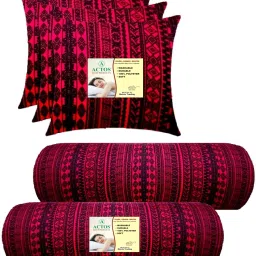 3 Cushion And 2 Microfibre Geometric Bolster Pack of 5-image-96
