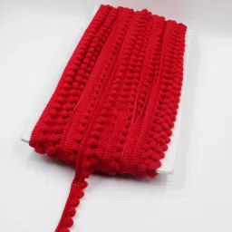 1.2CM .Red Colorful Pom Pom Lace 10 Meter for Craft and Decoration pompom lace Dot shape mini ball lace bundi pom pom lace Red color Lace Lace Reel-image-26