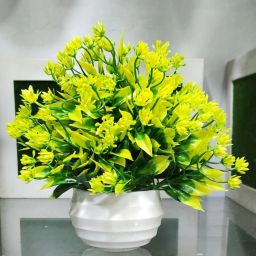 Best For Home Shop Office Table Decoration Or Gift Yellow, Green Wild Flower Artificial Flower with Pot-image-49