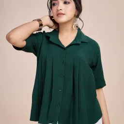 Casual Regular Sleeves Solid Women Green Top-image-64