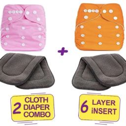 All New Solid Multicolour Reusable Washable Daily Use Cloth Button Diaper Nappy With Black Insert For Infants Baby New Born To 2 Year (2 Diaper +2 Insert)-image-13