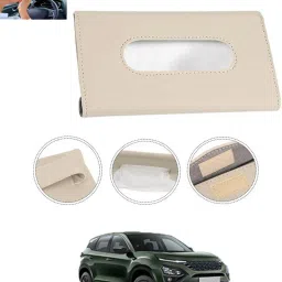 Beige Leatherite Rectangle Shape Fancy Design Tissue Dispencer For Car-40 Vehicle Tissue Dispenser-9