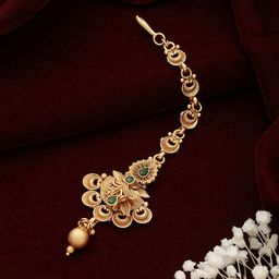 Jazz and Sizzle Gold-Plated Stones-Studded Temple Maang Tikka-image-74