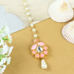 Asthetika Kids Girls Gold-Plated Kundan Studded & Beaded Floral Charm Maang Tika-12